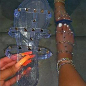 Clear studded sandals slides